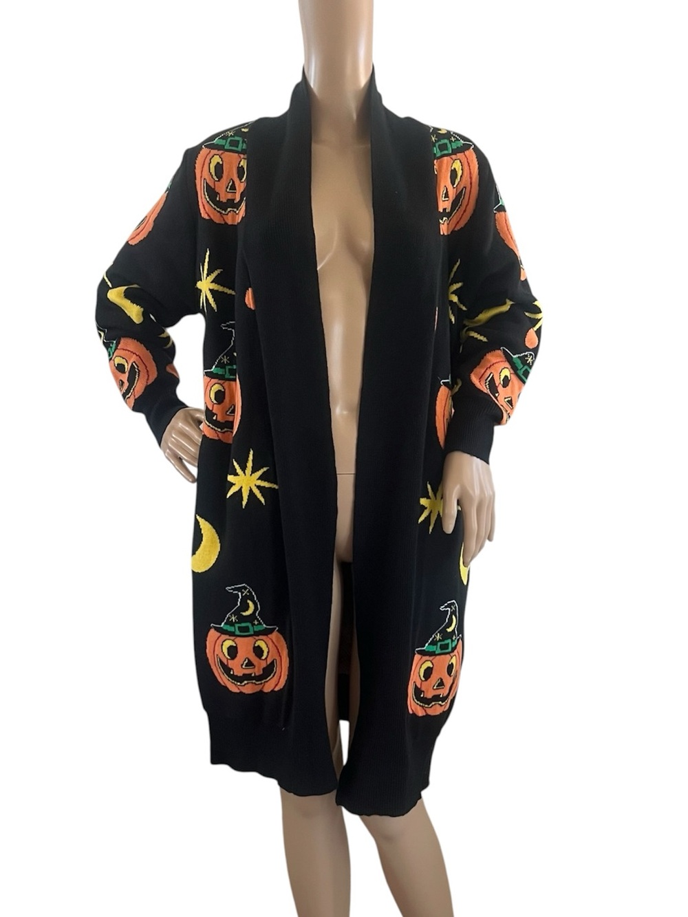 Backstitch Bruja Pumpkin Witch Cardigan Side Pockets Oversized Petite
